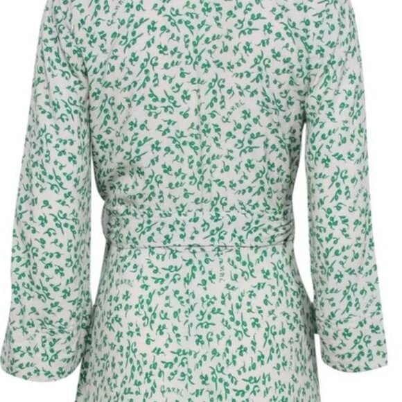 Ganni Ivory & Green Floral Print Crepe Wrap Dress Sz 40 (US 8) NWT - Picture 3 of 11